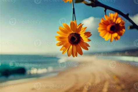 sunflowers on a beach. AI-Generated 32138305 Stock Photo at Vecteezy