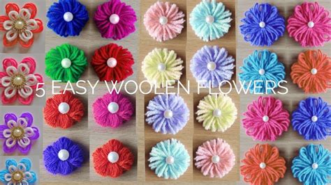 5 Easy Woolen Flower Making Tutorial No Crochet Yarn Flowers Youtube