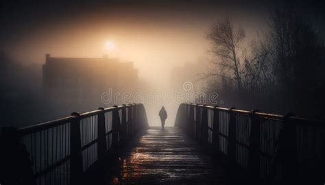 Silhouette Of Walking In Spooky Woods Generated By Ai Stock
