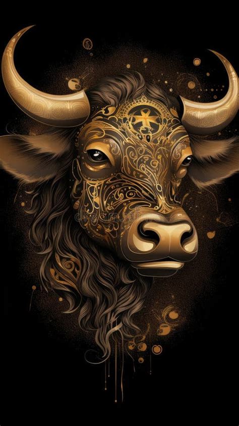 Refined Bull With Golden Alchemical Symbols Ai Generated Stock