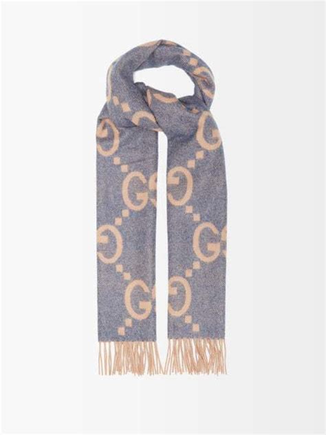 Gucci Gg Jacquard Cashmere Scarf Beige Multi Editorialist