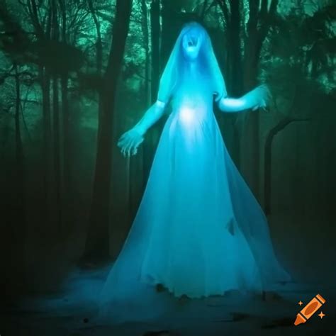 Glowing Blue Ghost Girl In A Dark Forest On Craiyon