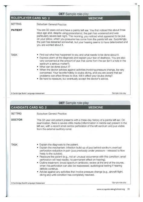 Free OET Speaking Role Play Card For Medicine With Answer