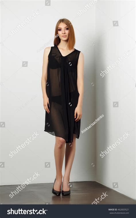 Sexy Fashion Model Black Lingerie Transparent Stock Photo