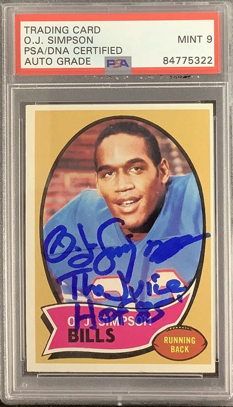 Oj Simpson Signed Topps Rookie Card Football Hof Psa Dna Auto