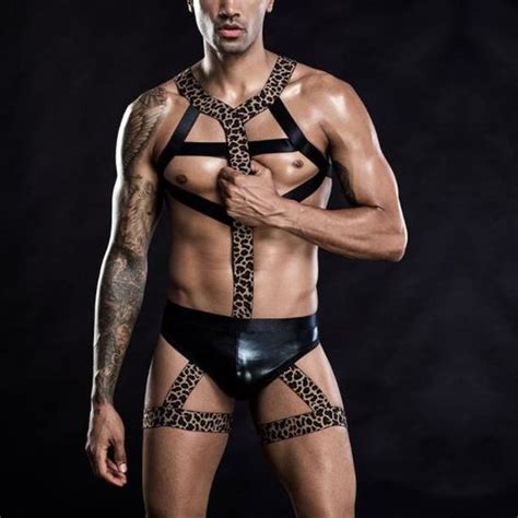 Lingerie sexy homme Lingerie et Boxer homme deux pièces à lacets croisés en ourlets léopard