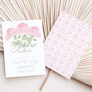 Pink Hydrangea Garden Party Bridal Shower Invitation Template Etsy