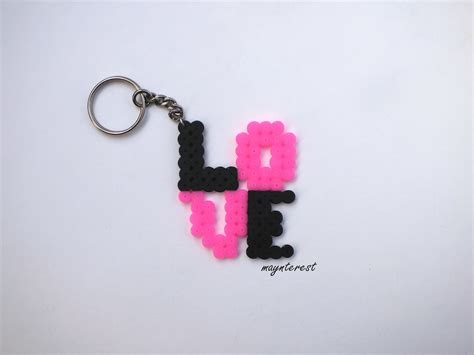 Llavero Love De Hama Beads Key Love Perler Beads San Valentín