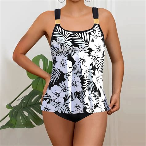 Weiqiqre Womens Bikini Swimsuits Tankini Swimsuit Set Floral Print Backless Two Piece Swimwear