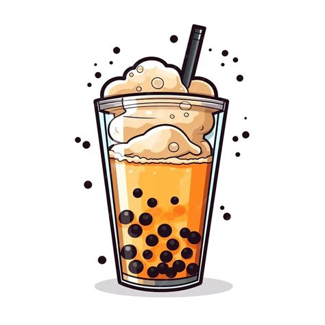 Premium Photo | A cartoon drawing of bubble tea with a straw.