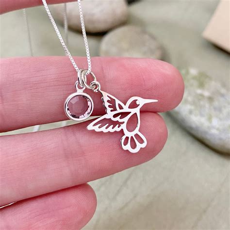 Sterling Silver Hummingbird Necklace Swarovski Birthstone Etsy