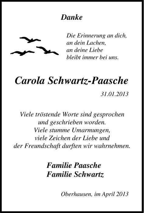 Traueranzeigen Von Carola Schwartz Paasche Trauer In Nrw De