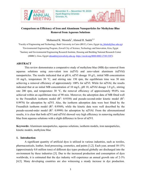 PDF Comparison On Efficiency Of Iron And Aluminum Nanoparticles For