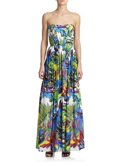 Milly Silk Strapless Floral Maxi Dress In Multicolor Lyst