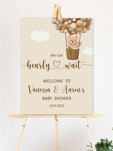 Custom Teddy Bear Welcome Sign We Can Bearly Wait Baby Shower Etsy