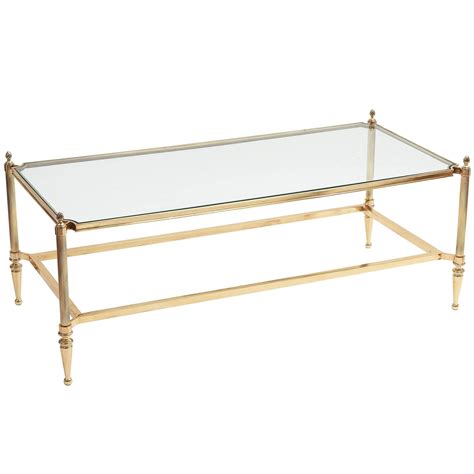 French Rectangular Brass and Glass Coffee Table with Acorn Finials ...