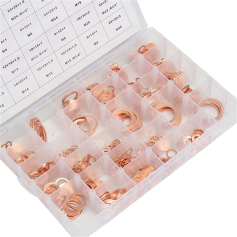 568pcs 30 Sizes Metric Washers Red Copper Flat Ring Gaskets Assortment