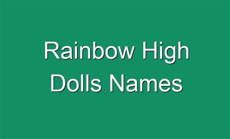 Rainbow High Dolls Names