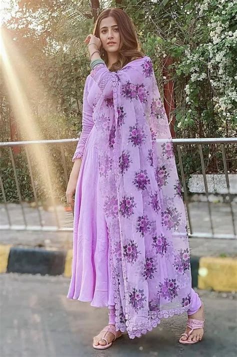 Georgette Purple Long Anarkali Maxi With Floral Georgette Dupatta Etsy