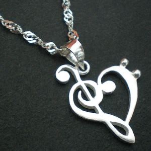 Silver Music Note Heart Necklace Treble Clef and Bass Clef Necklace ...