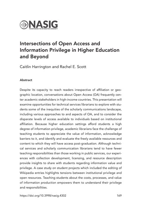 (PDF) Intersections of Open Access and Information Privilege in Higher