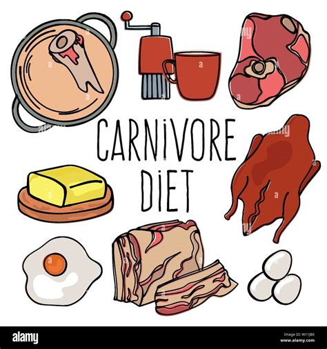 Carnivore Menu Organic Healthy Food Diet Proper Nutrition Mind Eating Vector Illustration Set