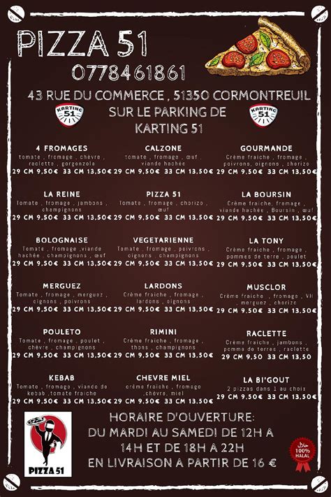 Menu at Pizza 51 pizzeria, Cormontreuil