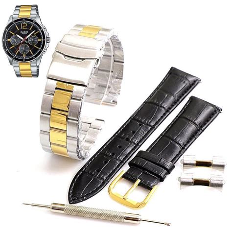 Steel Leather Replacement Watch Band Fits Casio MTP 1374 MTP1374SG 1A 7A