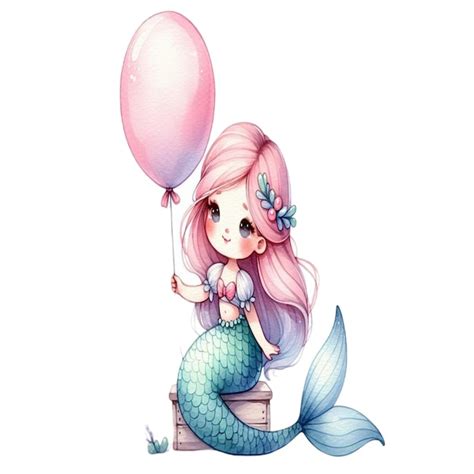 Mermaid Holding Balloons Premium AI Generated Vector