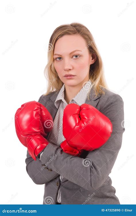 Empresaria De La Mujer Con Los Guantes De Boxeo Foto De Archivo