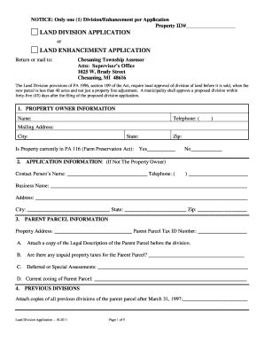 Fillable Online Land Division Application Chesaning Township Saginaw