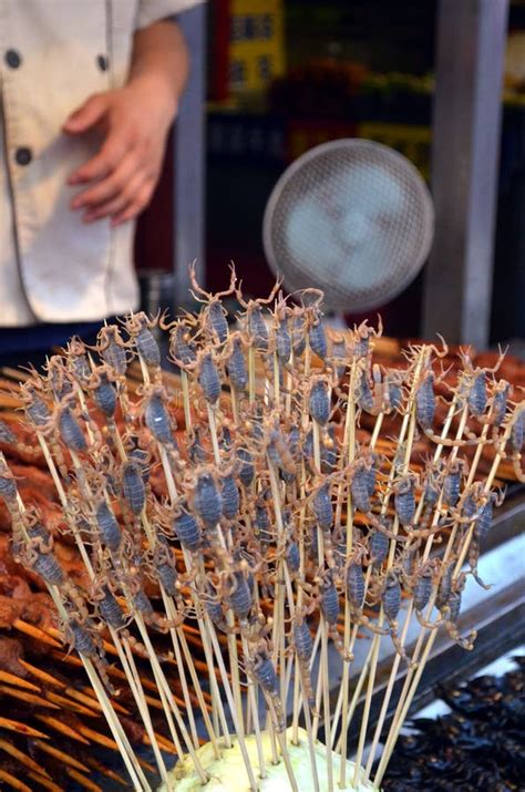 Chinese Street Food In Beijing Wangfujing Street Roasted Scorpions As