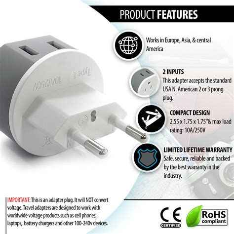 Orei Most Of Europe Travel Plug Adapter 2 Usa Inputs 3 Pack Type