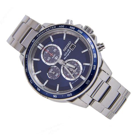 Seiko Solar Ssc431p1 Ssc431 Blue Dial Chronograph Alarm Watch Strapseeker