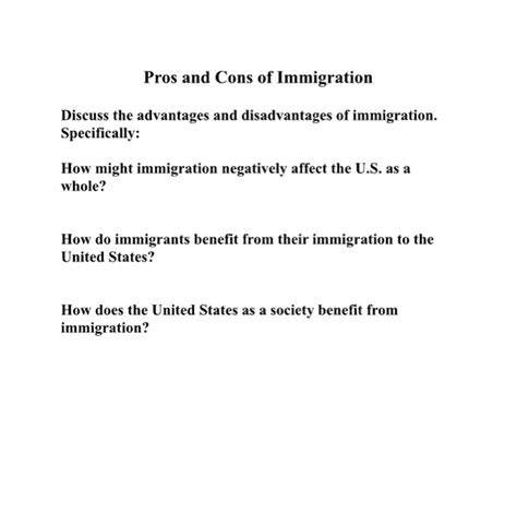 Solved Pros And Cons Of Immigration Discuss The Advantages