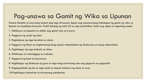 Unang Markahan Modyul 6 Gamit Ng Wika Sa Lipunan Instrumental At