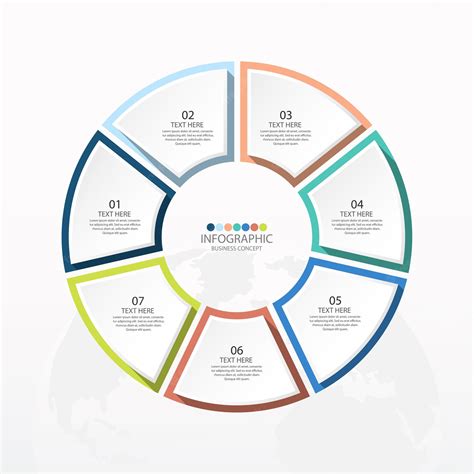7단계 프로세스 또는 옵션이 있는 기본 원 인포그래픽 템플릿 프리미엄 벡터