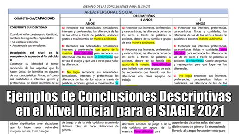 Ejemplos De Conclusiones Descriptivas En Inicial Para El Siagie