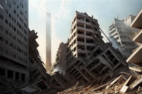 Una Ciudad Es Destruida En Una Ciudad Con Un Gran Edificio Al Fondo