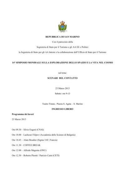 Il Programma Dei Lavori Del Centro Ufologico Nazionale