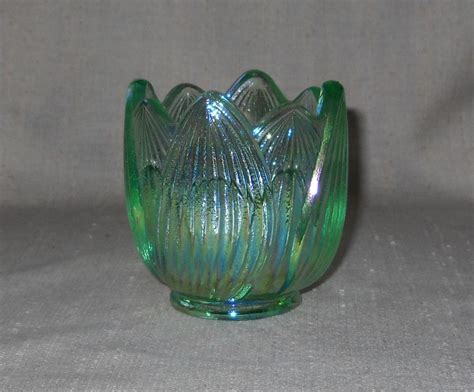 Fenton Glass Tulip Votive Holder In Green Carnival 8471 Gw By Vintageglassgoddess On Etsy