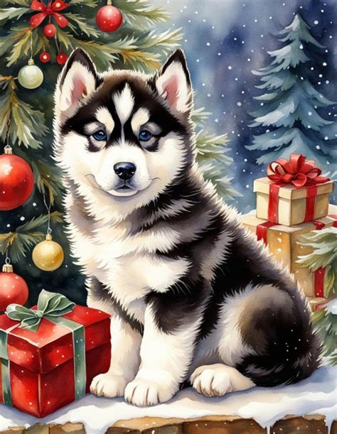 Siberian Husky Puppy Christmas Card Free Stock Photo Public Domain