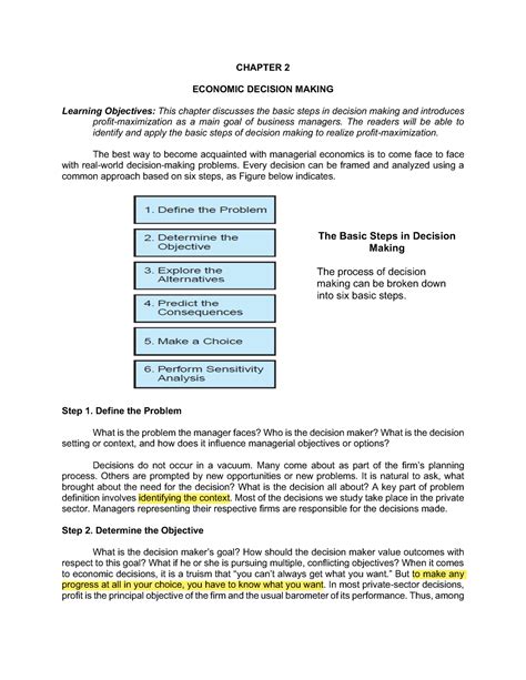 Managerial Economics Chapter 2 Chapter 2 Economic Decision Making Learning Objectives This