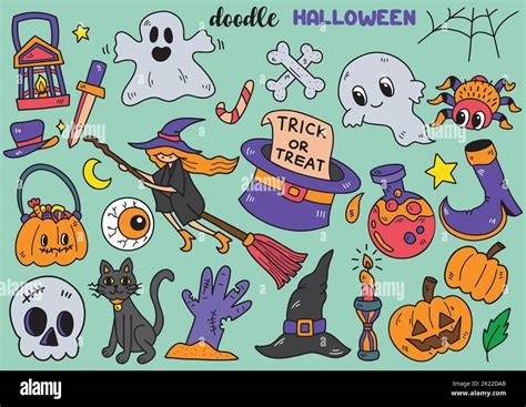 Hand Drawn Style Halloween Objects Doodle Objects Vector Illustration