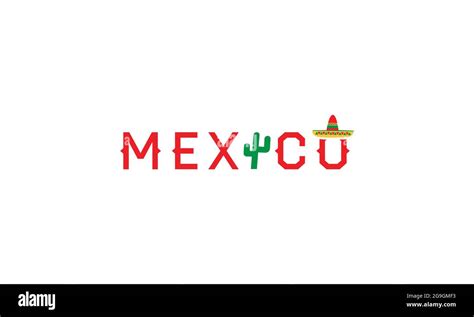 Mexico. Name country word text card with cactus plant and traditional ...