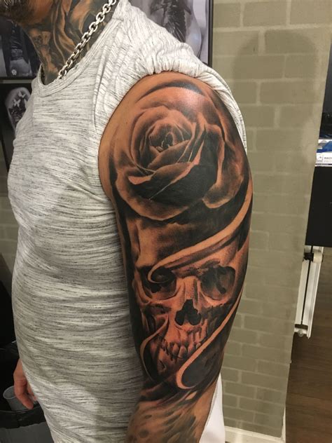 Skull Rose Tattoo Overarm Sleeve Dead Rose Tattoo Skull Rose Tattoos