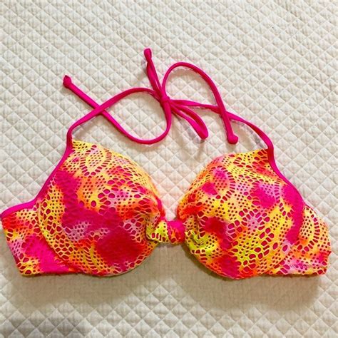 Pink Victorias Secret Push Up Bikini Top Size Large Pink Orange