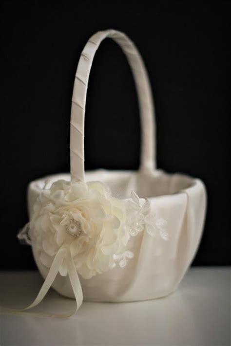 Ivory Flower Girl Baskets Ivory Wedding Baskets Lace Wedding Basket Handmade Flower Basket Ivory ...