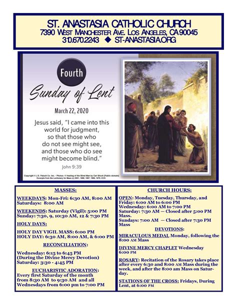 The Weekly Bulletin: 3/22/2020 - St. Anastasia Catholic Church | Los ...