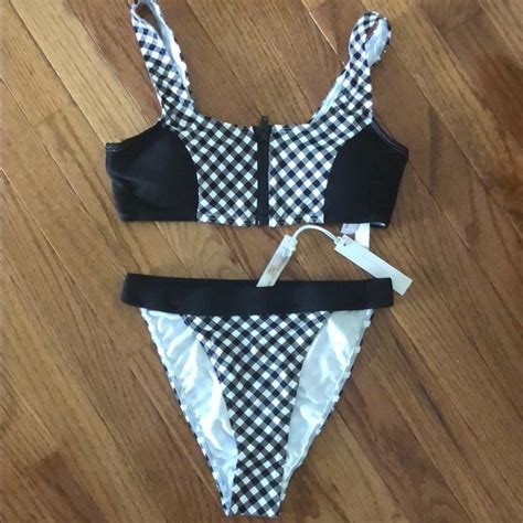 Tart Swim Tart Riley Zipdetailed Paneled Gingham Bikini Poshmark